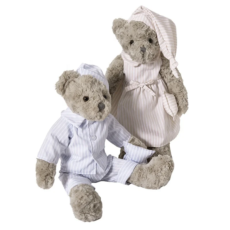 Hot sale pajamas bear gray plush stuffed sleepy teddy doll custom soft animal toy