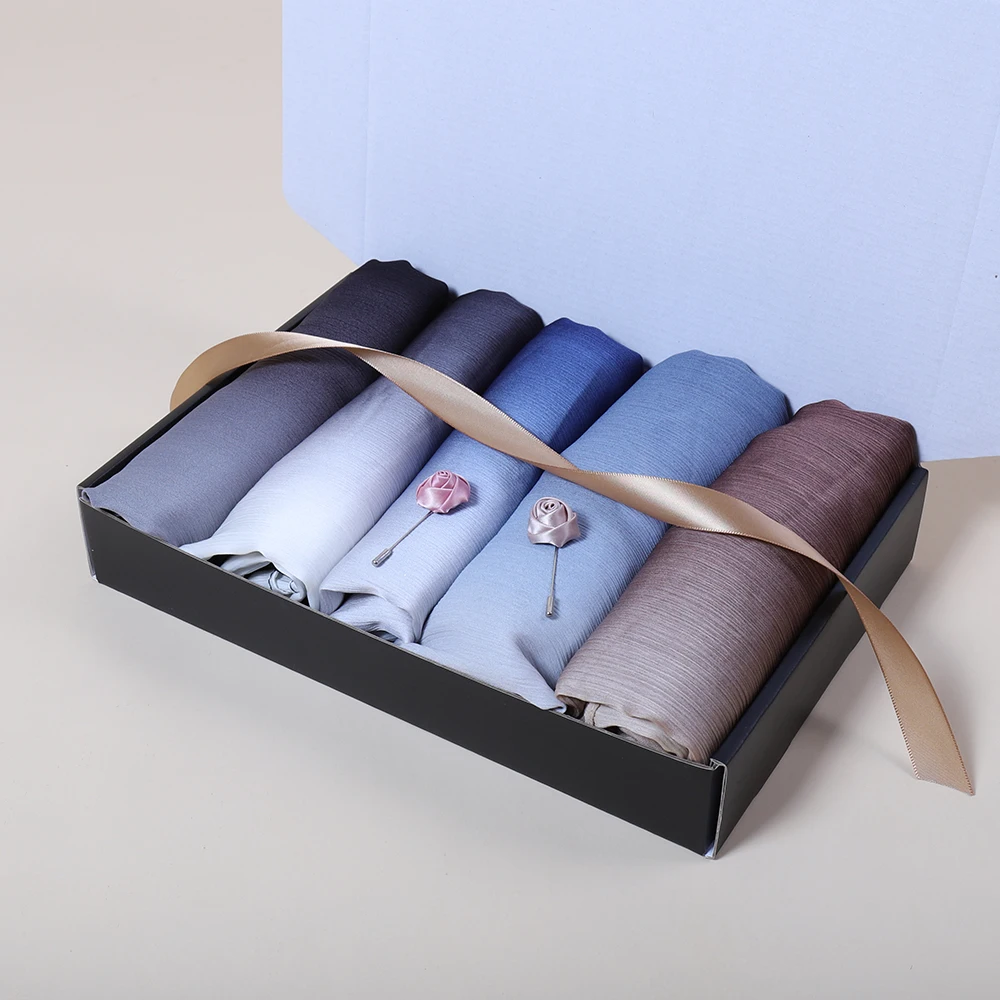 Premium Satin Crinkle Hijab Box Set Long Ethnic Lustrous Polyester Customizable Logo Muslim Islamic Headscarf Foulard Femme Dot