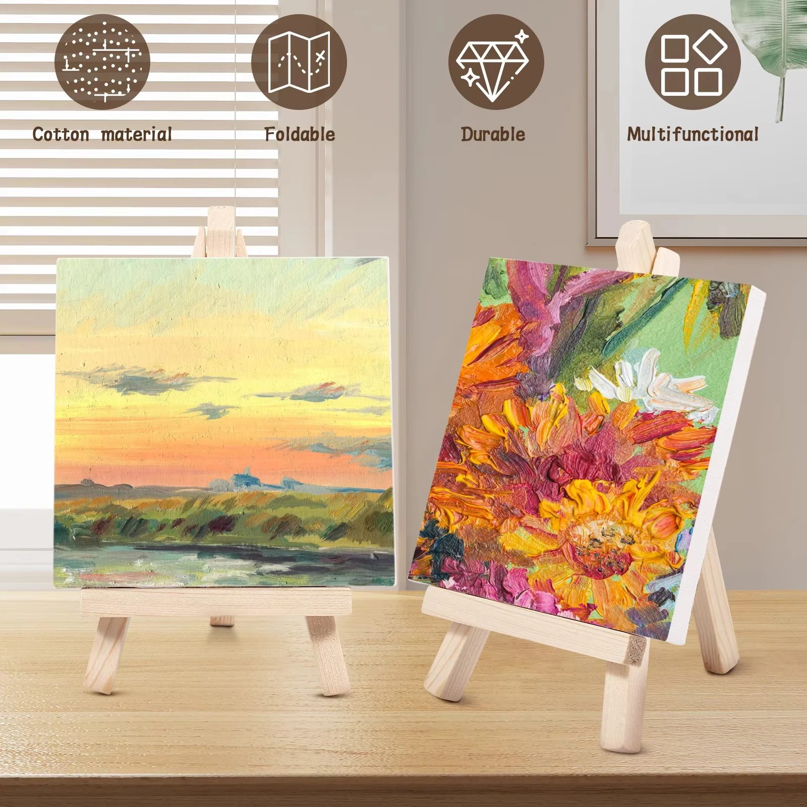 Keep Smiling Small 10*10CM Painting Stretched Canvas with Mini Easel Art Supplies For Painting Artist