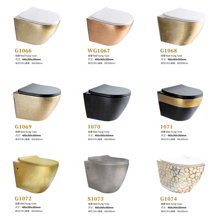 Luxury modern design ceramic bathroom toilet frameless wall mounted gold plated bathroom toilet