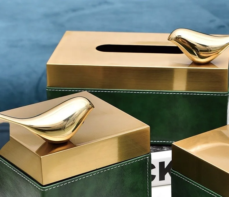 Modern Style Hotel Home Living Room metal PU tissue pocket box square facial tissue paper