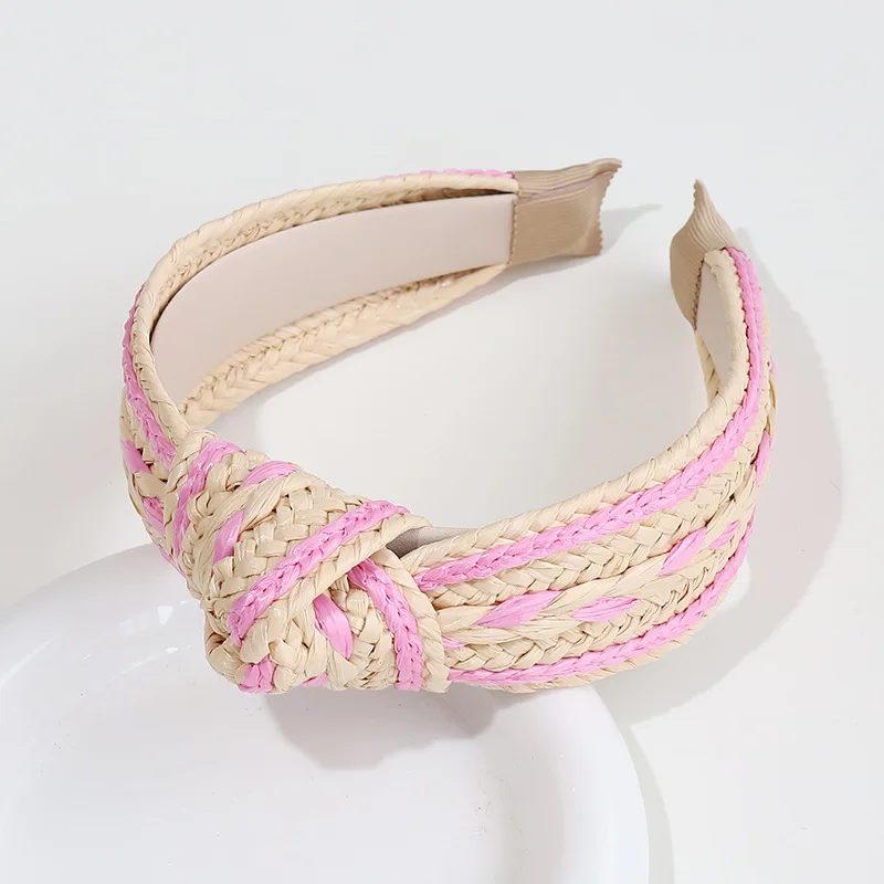 Retro Summer Straw Lafite Resort Style Knotted Headband Fashion on Vacation Hair Accessories For Women