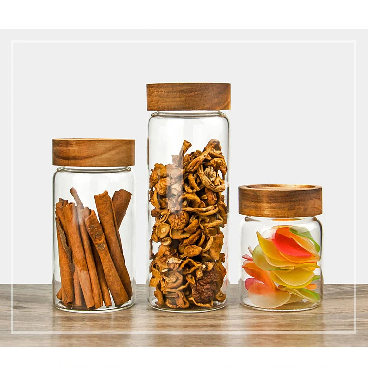 
Glass Storage Jars Coffee Bean Kitchen Food Container with Natural High Grade Bamboo Lid and Silicone Seal Ring 