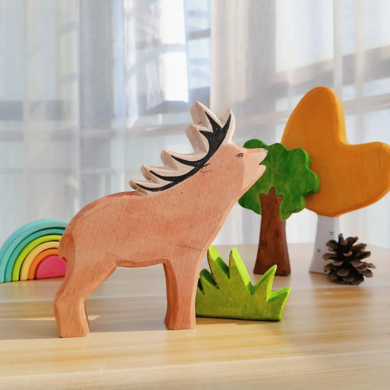Wolf Wooden Montessori Toys For Kids Handcraft Large Animals Handmade Figure Cognition Early Educational Toys For Children