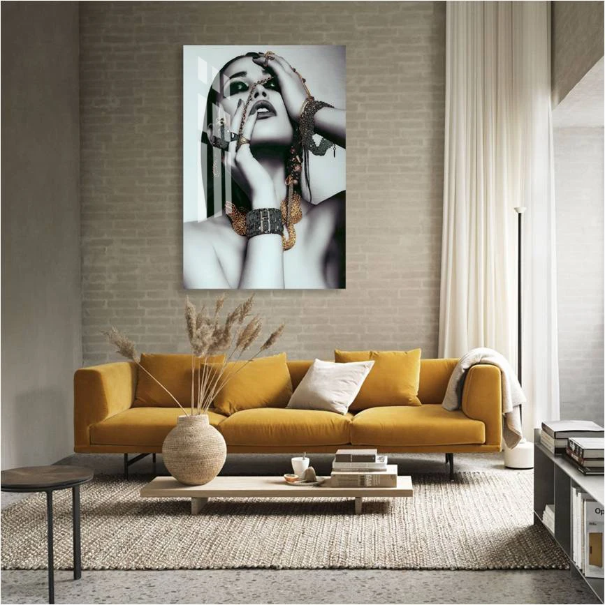 Custom figure portrait body paintings 3D Wall Art Print Crystal Porcelain Glass Painting with Golden Aluminum Frame