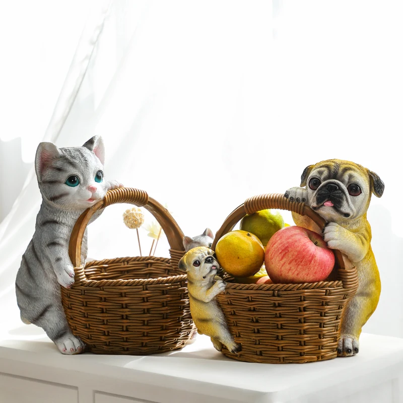 Home Garden Decoration Gifts Resin Dog Basket Flower Pot Outdoor Basket Planter Basket