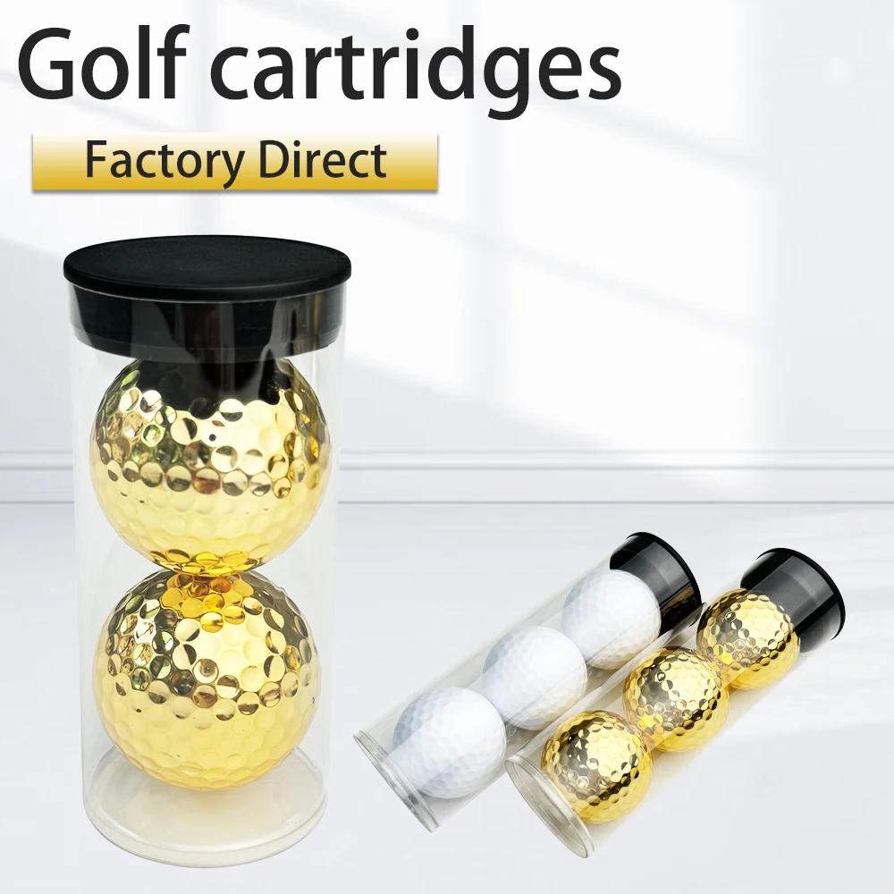 Exquisite PVC Drum Two Layer Golf Gold Electroplate Gift Balls Custom Sarin Synthetic Rubber Durable Golf Ball