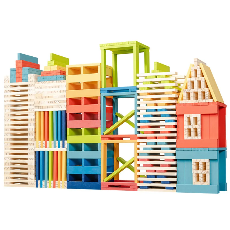 Wooden domino building block set 300 grain color