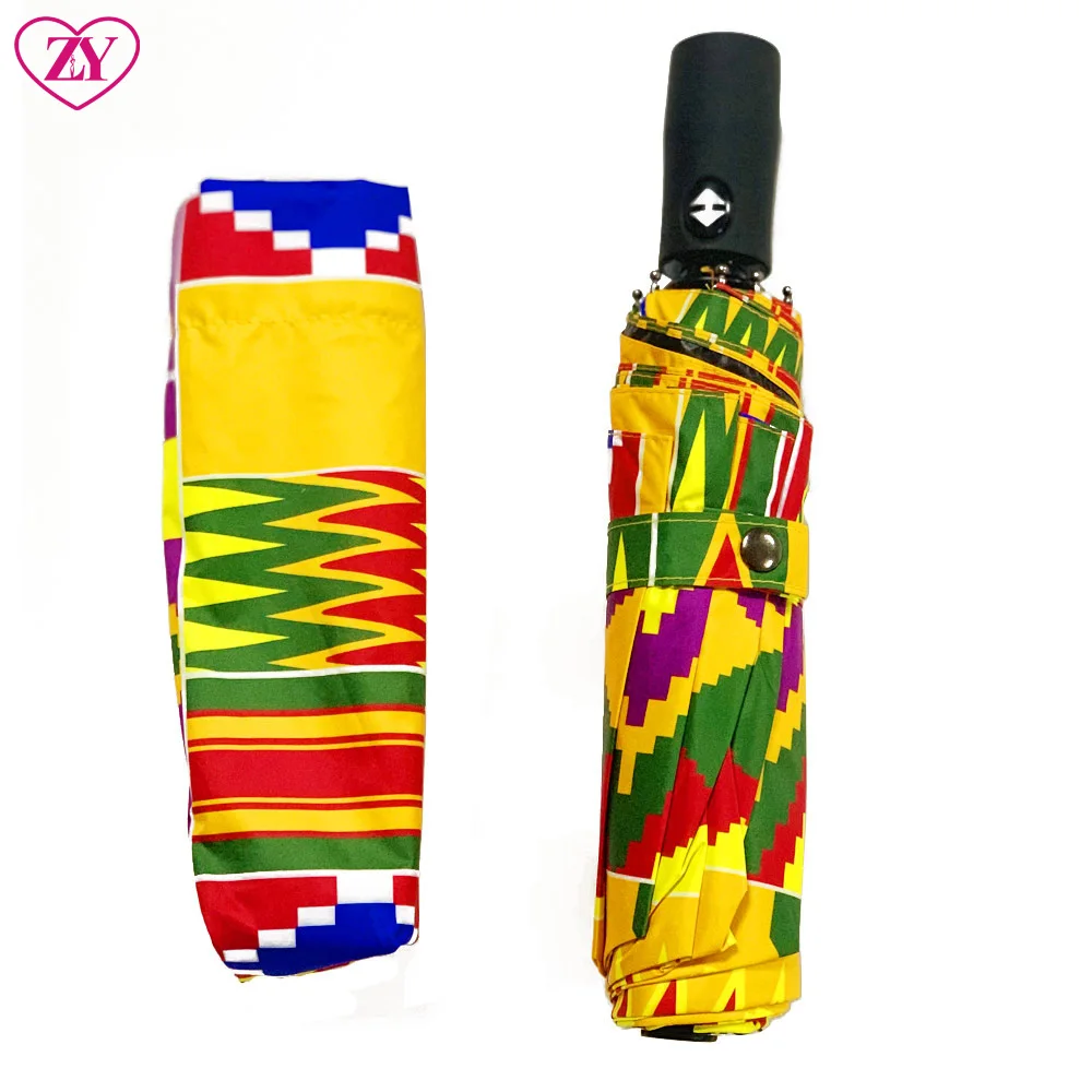 Custom Logo African Kente Designs Printed  UV Proof Straight Umbrella For Promotion