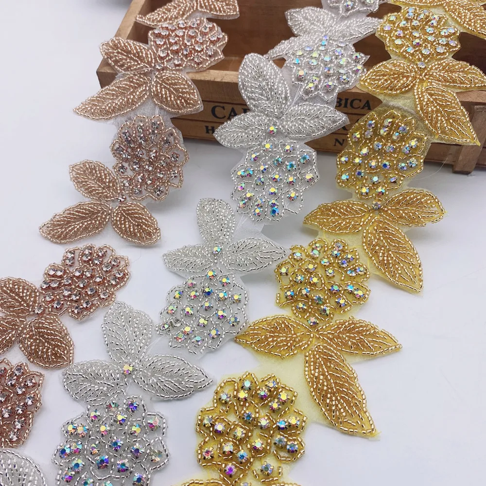 Crystal Motif Strass flower Hot Fix Rhinestone Tape  Ribbon With Rhinestones Iron On Appliques for wedding belt DIY