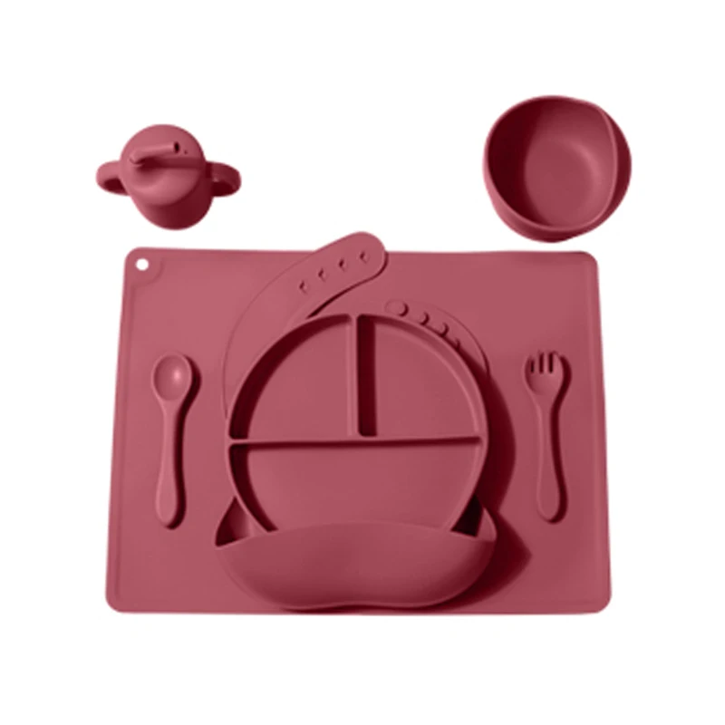 Factory Top Supplier Kids Dining Food Safe Kid Feed Set Suction Plate Bowl Snack Cup Baby Bibs Silicone Baby Feeding Set