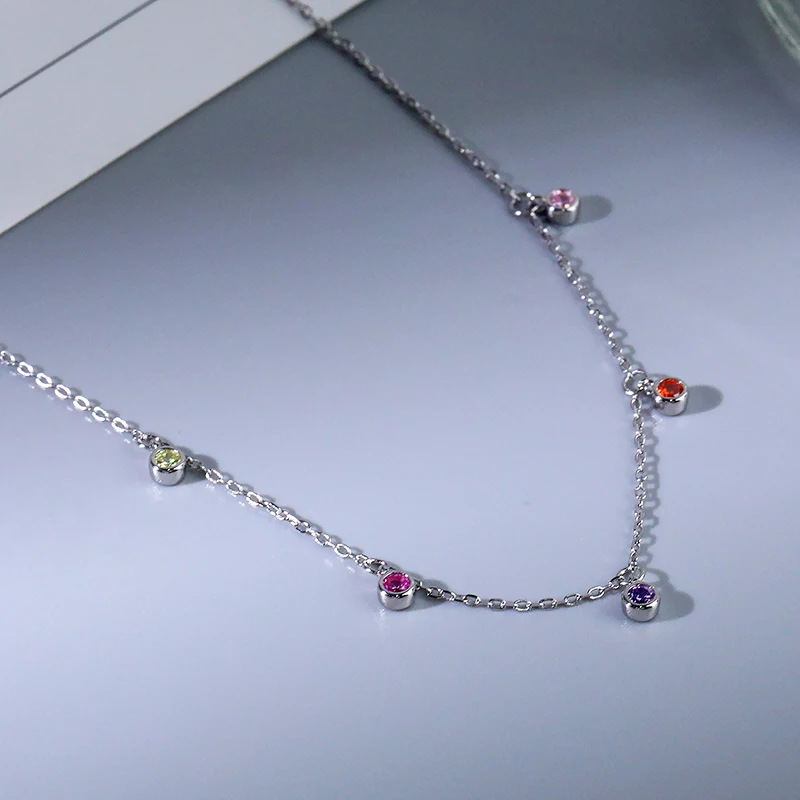 Minimalist Trending Drop CZ Necklace Silver 925 Gold Plated Colored Zircon Choker for Women Necklace Jewelry