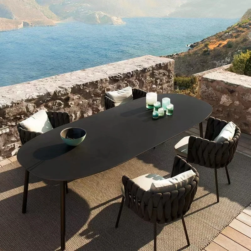 BKX modern style luxury white dining table party Oval patio furniture outdoor dinner table set