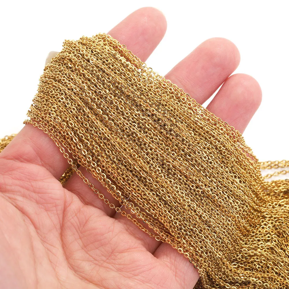 Wholesale Men Women Gold Plated Stainless Steel Chain Flat O Cross Link Chain Necklace DIY Jewelry Accessories Necklace Chains