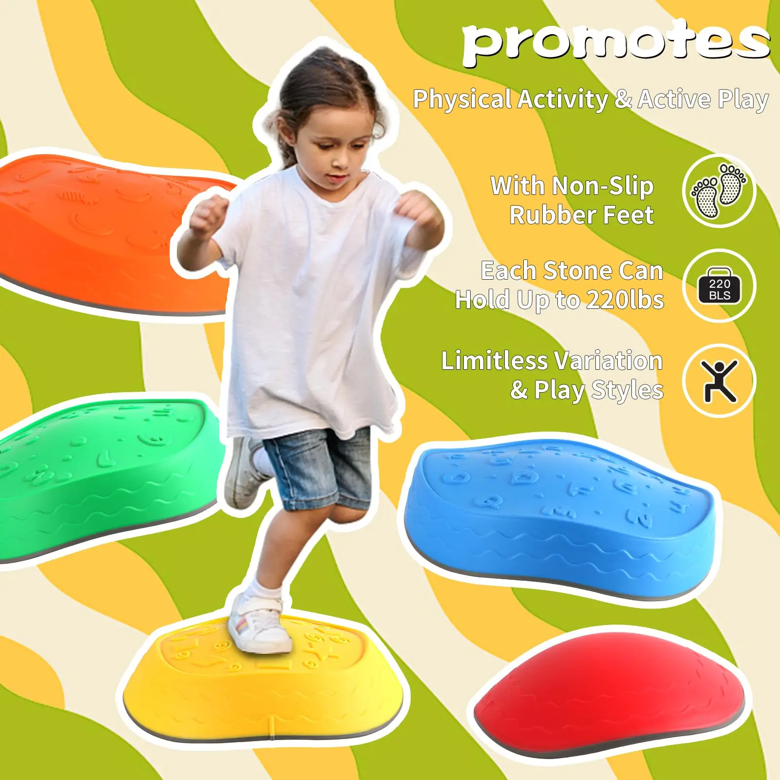 Jumping Stepping Stones for Kids,5pcs Non-Slip Plastic Balance River Stones,Toddler Balance Block Stones Bounce Sensory Toys