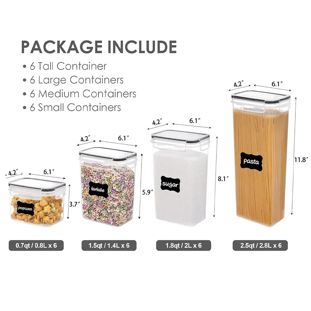 24-Piece Set of Organic Kitchen Storage Containers Single-Tier Transparent Airtight BPA-Free Clear Plastic Food Boxes with Cover