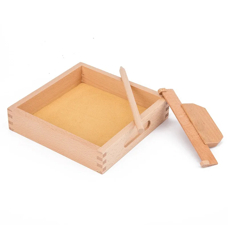 Montessori Writing Practice Box Toy Wooden Montessori Box with Sand Child Educational Teaching Kids Sand Scraper Box