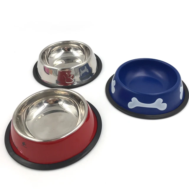 2022 HOMEFELT Dog bowl Cat bowl stainless steel red blue pink black rim five colors stainless steel round large pet bowl