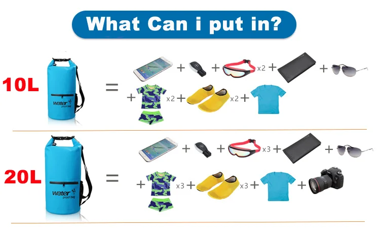 10L 20L Front Zipper Waterproof Beach Dry Bag Double Shoulder Hiking Outdoor Travel Backpack