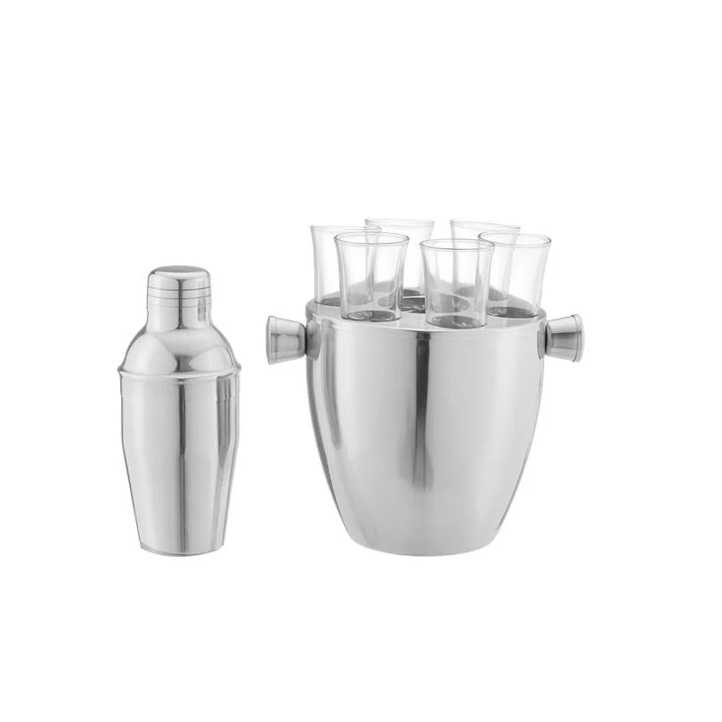 Portable Double Wall Stainless Steel Wine Cooler Ice Bucket With Lid and Tongs