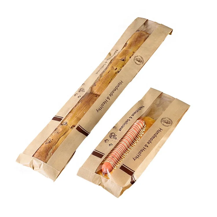 Индивидуальный принт, коричневая французская Сумочка для багета, оптовая продажа, коричневый бумажный пакет для хлеба с окошками