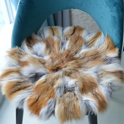 Natural Fox Fur Car Seat Cover Square Cushion Universal Size Fit for Auto, Chair and Armchair