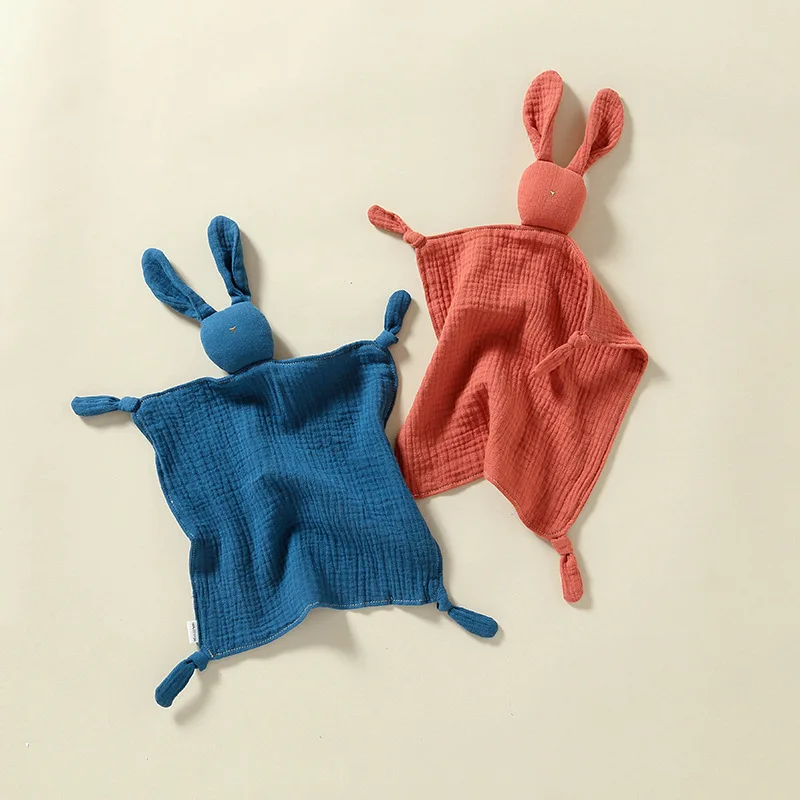 100% Cotton Baby Security Blanket Solid Color Bunny Baby Comfort Blanket Toys For Baby Sleeping