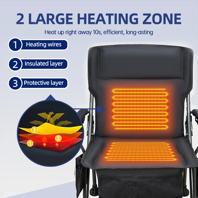 Seat Heating Cordless Winter General Use 3 Levels Heat 4 Pockets Outdoor Activities Sports Heated Camping Chair