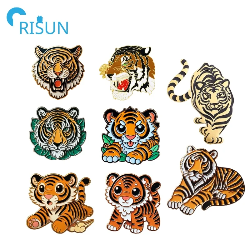 Manufacture Customized Tiger Big Cat Brooch Pin Custom Siberian Tiger Wild Animal Metal Enamel Cartoon Tiger Lapel Pin Badge