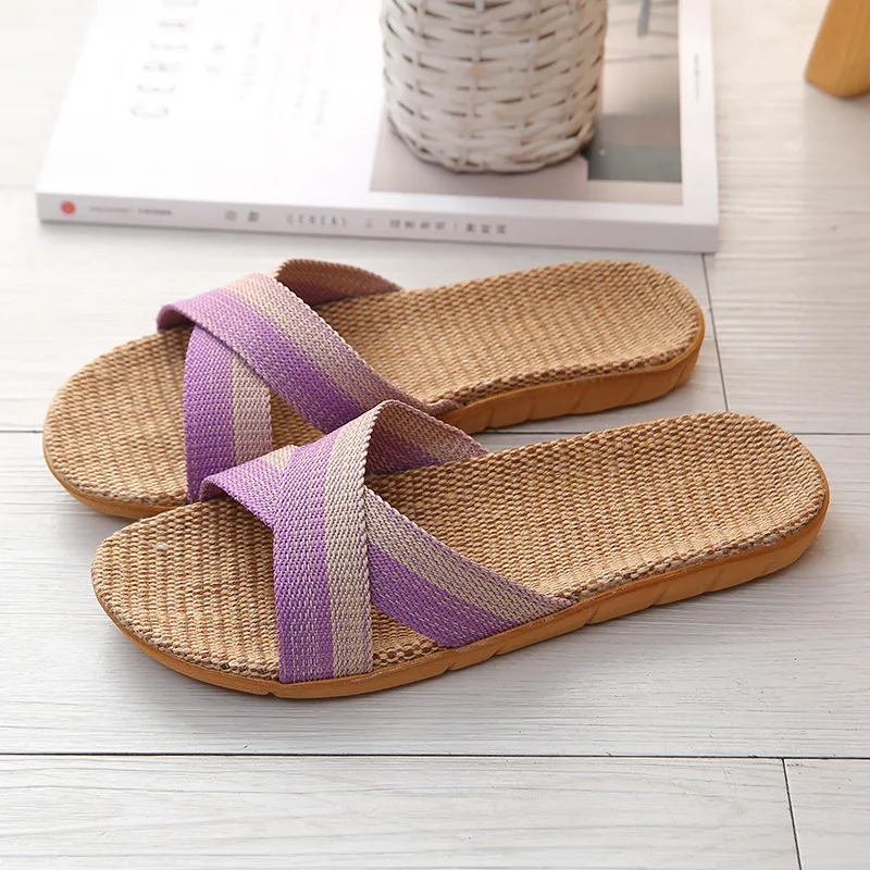 Elegant Cotton and Linen House Slippers for Women Fashionable Home Slippers in Slide Style