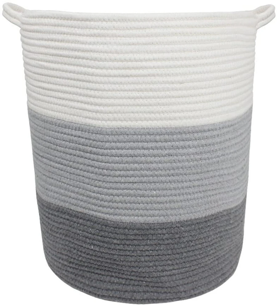 Woven Cotton Rope Storage Basket Laundry Hamper Basket Foldable Container