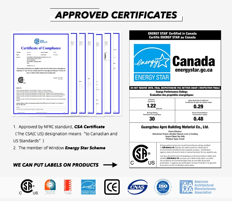 APRO  factory  cheap thermal break Low-E glass aluminum sliding window
