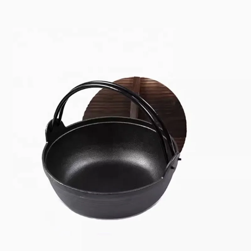 27cm Cast iron dutch oven cookware sukiyaki FUSION POT camping pot with wooden base