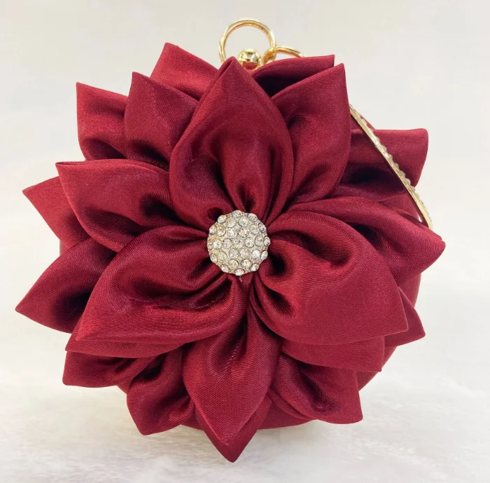 
Red Flower Clutch Purse Women Round Evening Bag Crystal Diamond Wedding Bag Exquisite Chain Shoulder Bags 