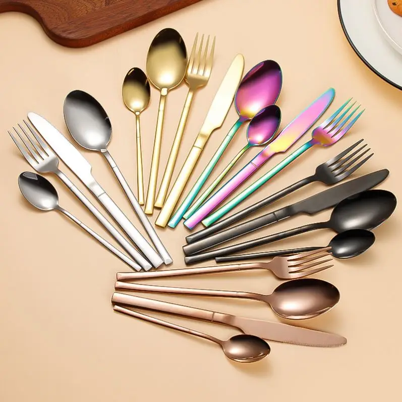 Hot Selling Gold Cutlery Stainless Steel Set Knife Fork Spoon Silverware Cutlery Knife Fork Spoon Gold Silverware Flatware
