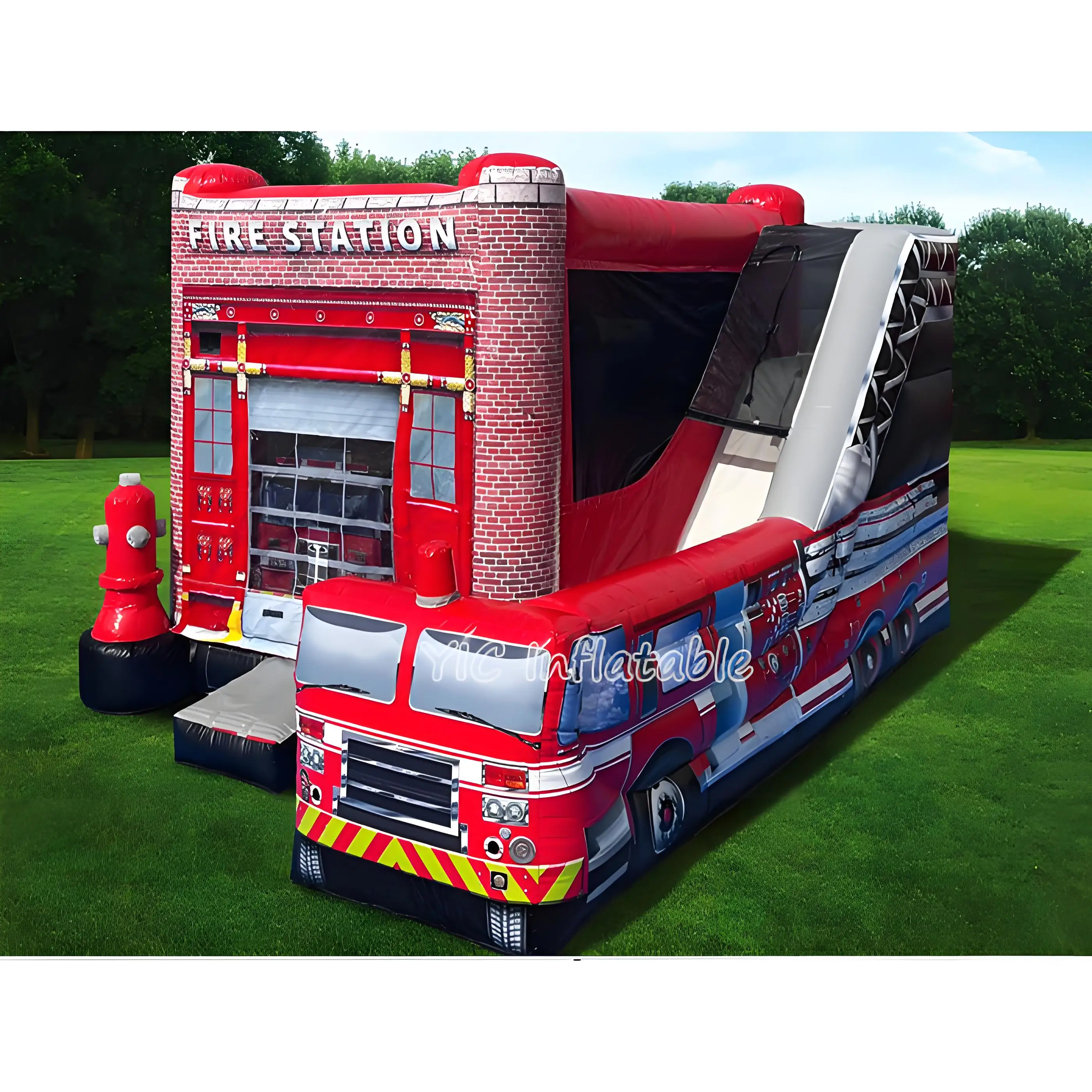 Fire Station Kids Jumping Trampoline Combo Brincolin Con Resbaladilla Bouncer Slide Inflatable Car Bounce House With Slide