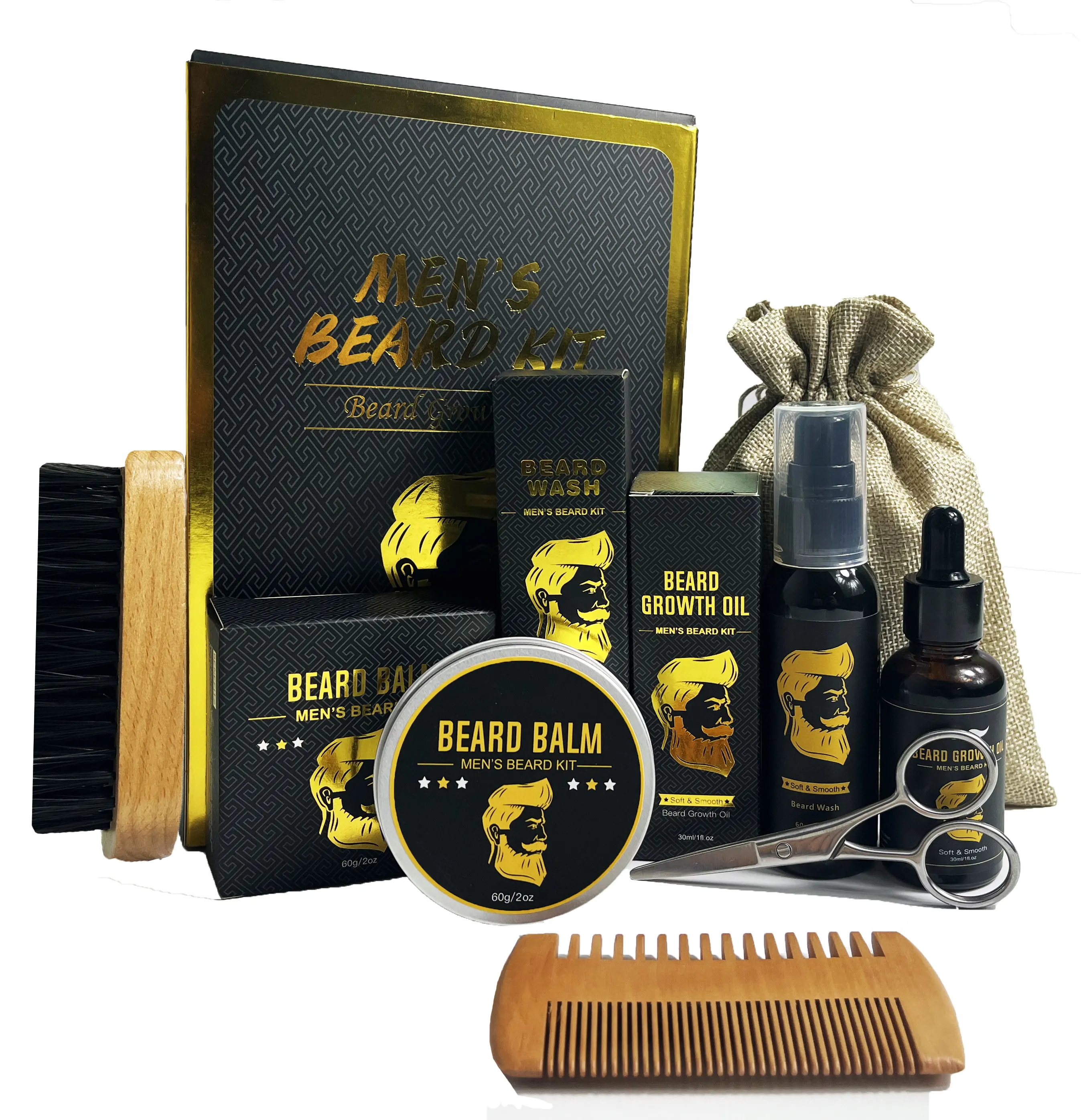 wholesale-beard-grooming-kit  oil and balm hair and beard kit for men grooming care