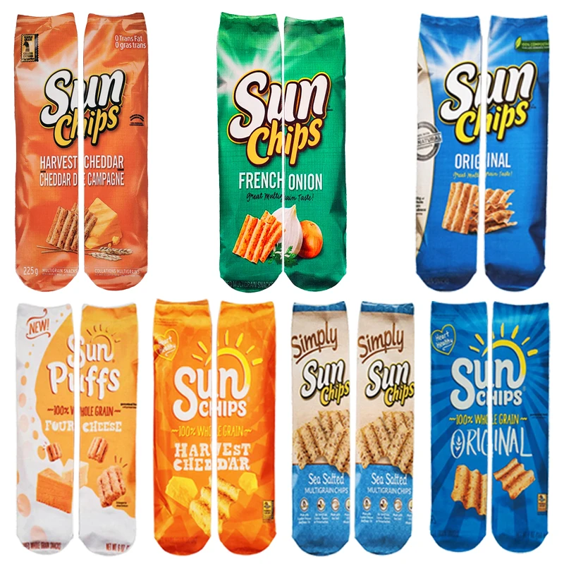 
Wholesale Cartoon Anime Animal 3D Socks Potato Chips Puffed Food Tube Stockings Thermal Transfer Printed Women Sock 