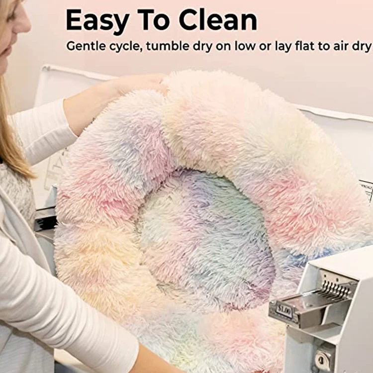 Marshmallow Cat Small Dog Bed Extra Fluffy Round Cat Bed with Non-Slip Bottom + Throw Blanket Calms Pets with Softness & Warmth