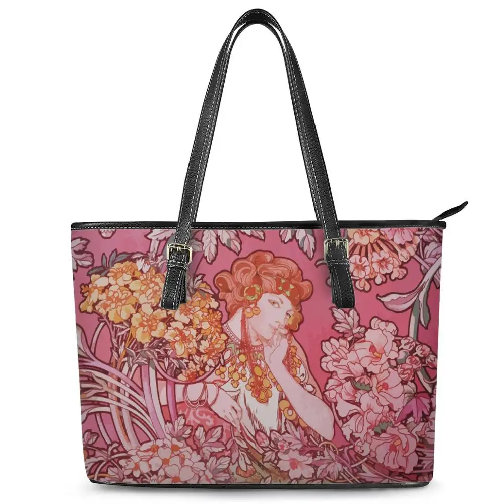 
Customized Fashion Art Nouveau Design Leather Tote Bags Luxury Designer Bags Handbags Women Famous Brands 