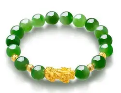 Chinese Styles Unisex Green Colorful Customized Beads Lucky 24k Gold Pixiu Bracelet