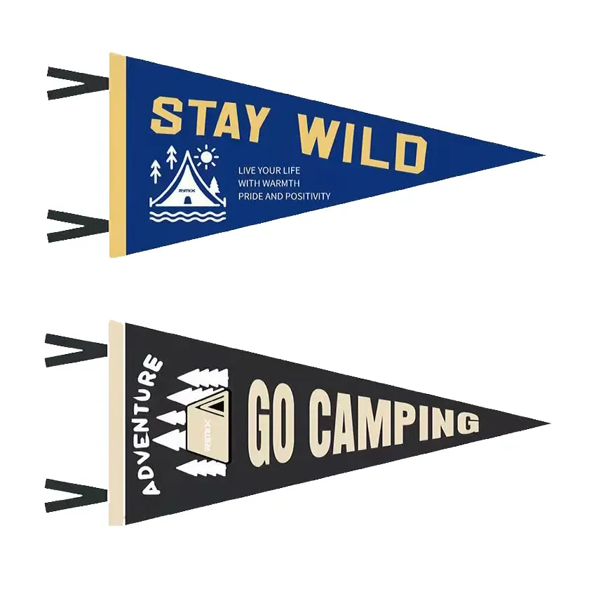 HOT Custom Design  12x30 Sport Felt Banner Hanging Triangle Flag Bunting Pennant with Top  Sleeve and Ribbons