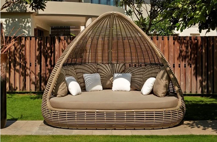 Outdoor Furniture Rattan Round Daybed Style Sunbed Aluminum Garden Modern Frame Lounger Beach Rattan Pool Canopy Kraft Wrapping