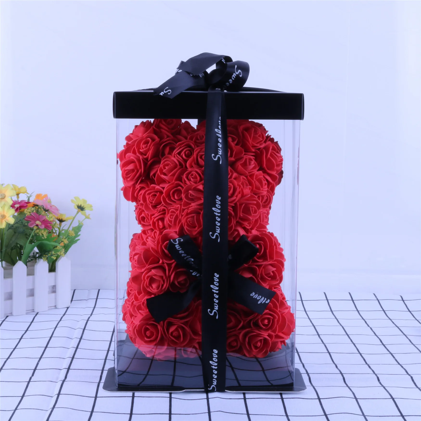 
25Cm 40Cm Size Valentines Day with Styrofoam Giant Mini Foreve Artificial Flower Teddy Rose Bear Gift Box 