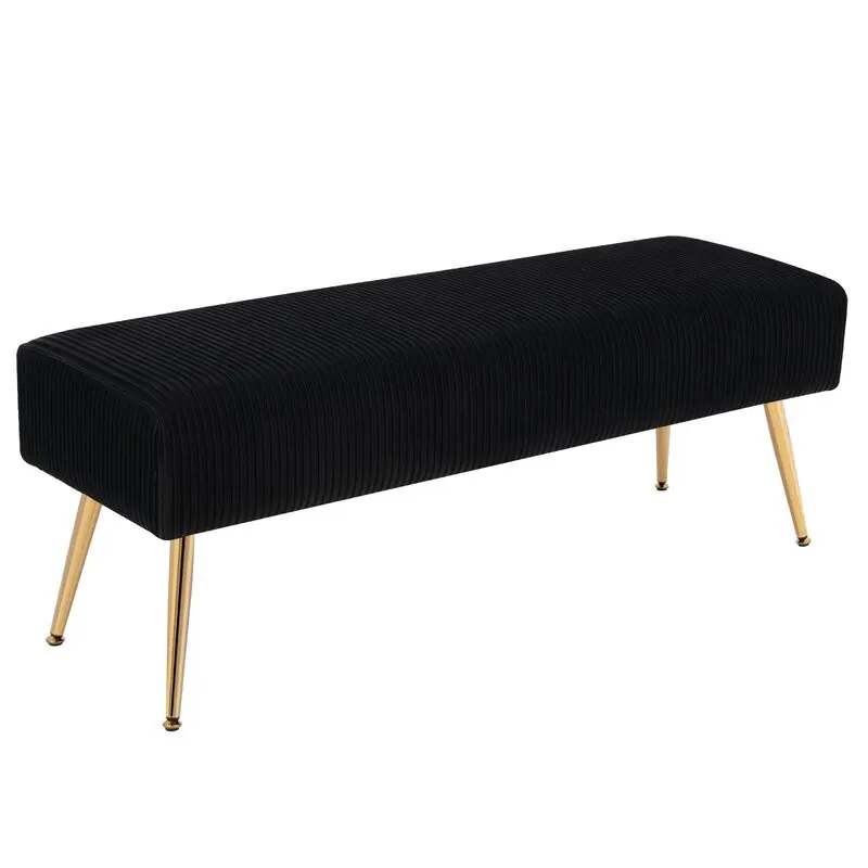 Modern Home Furniture Classic Design Metal Leg Long Bench Velvet Ottoman Stool for Bedroom living room
