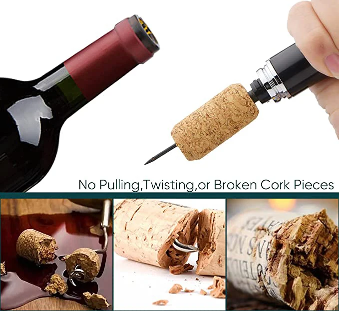 Bartender Kit Easy-Open Air Pump Wine Opener 2-in-1 Portable Travel Wine Corkscrew Handheld Wine Cork Remover