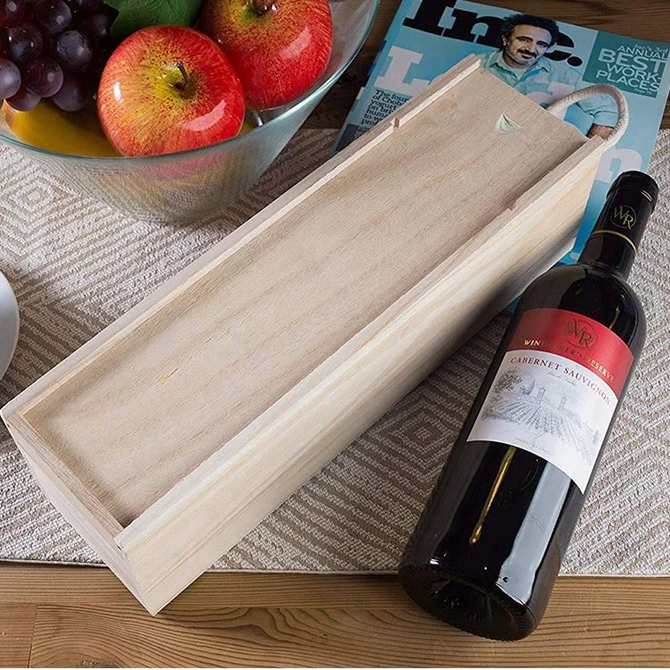 
Hot Sale Good Quality Single Bottle Wine Wooden Box With Angled Lid 