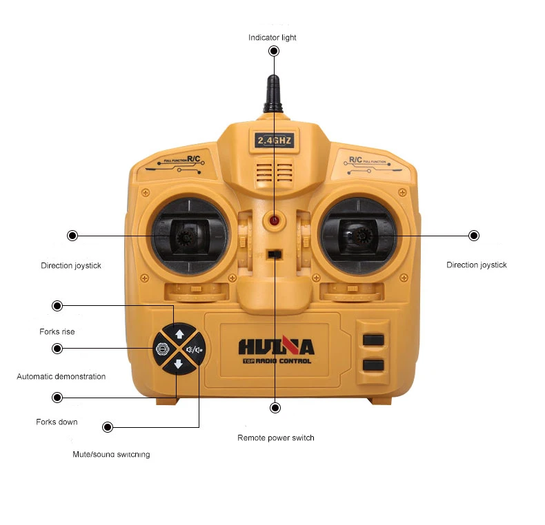 Huina 1/10 Scale 8 Channel Alloy Remote Control Forklift Electric Rechargeable Engineering Vehicle 2.4GHZ RC Excavator Toy