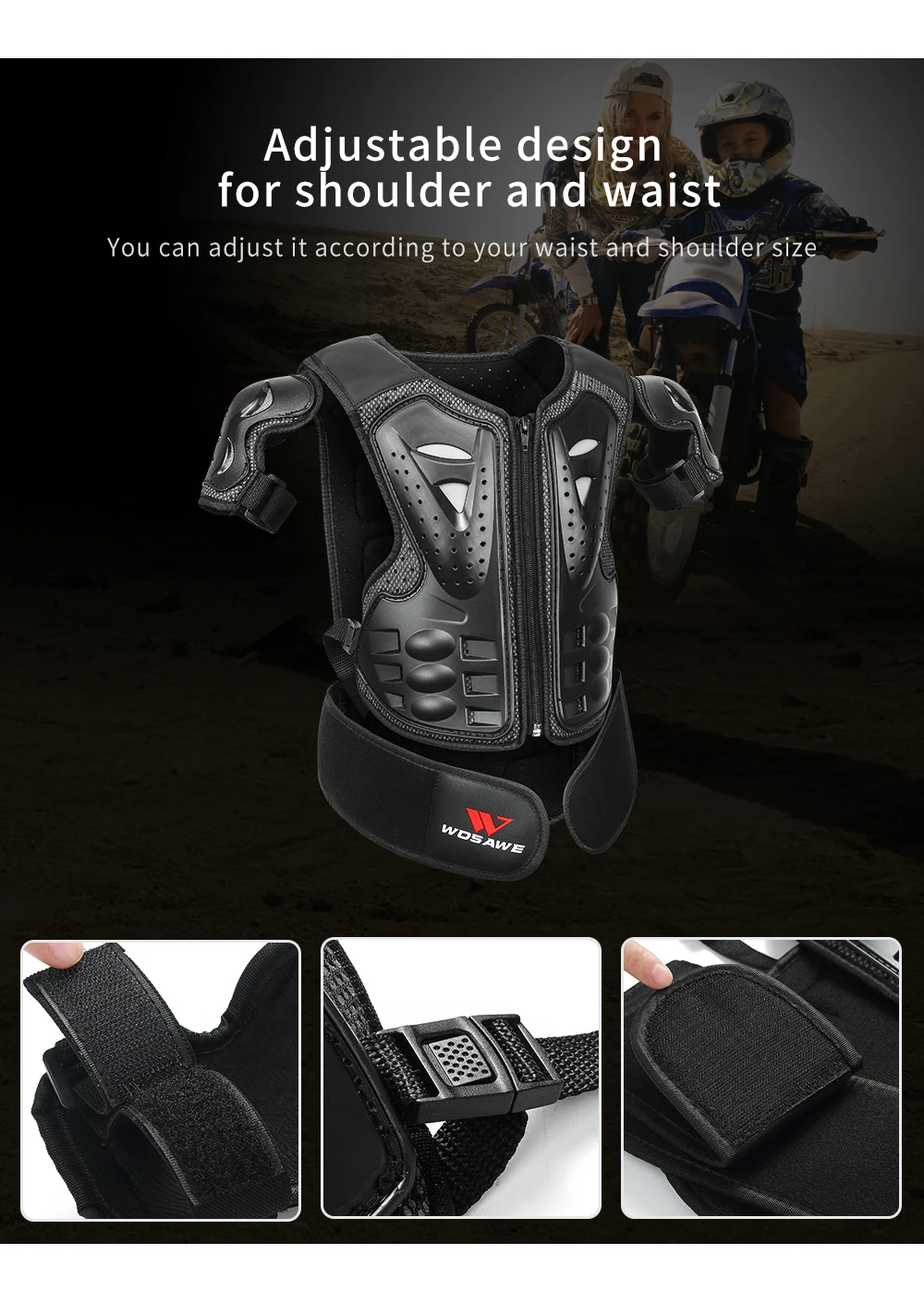 WOSAWE Kids Chest Spine Protector Protective Guard Vest Motorcycle Jacket Child Armor Gear Motocross Full Body Protector Vest