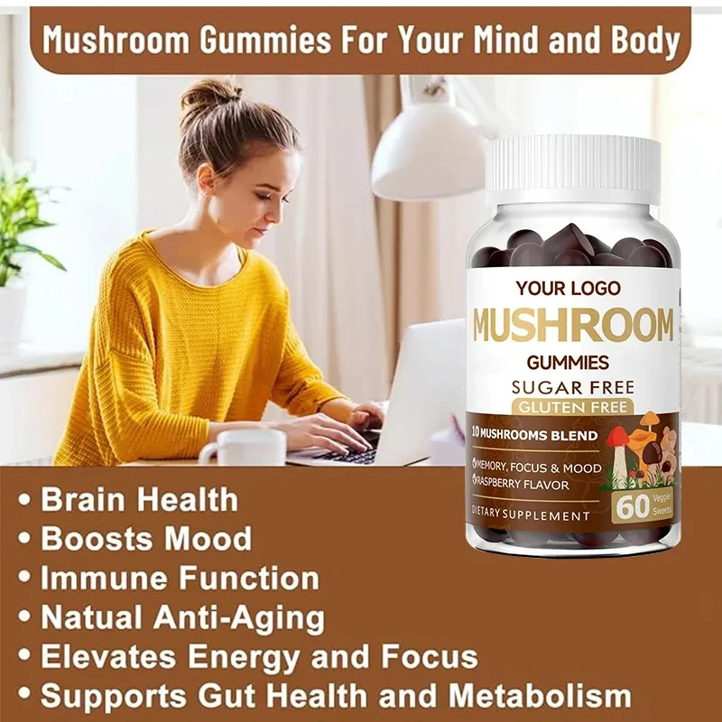 10 in 1 Mushroom Gummies For Focus Supply Private Labels Organic Mushroom Gummy